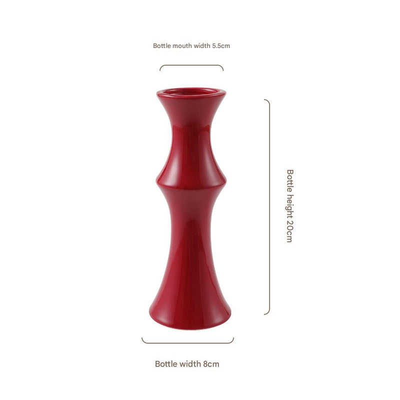 Glossy Red Ceramic Vase - Unique Bamboo-Look Design (20x8x5.5cm) V888-ELOSUNG26226