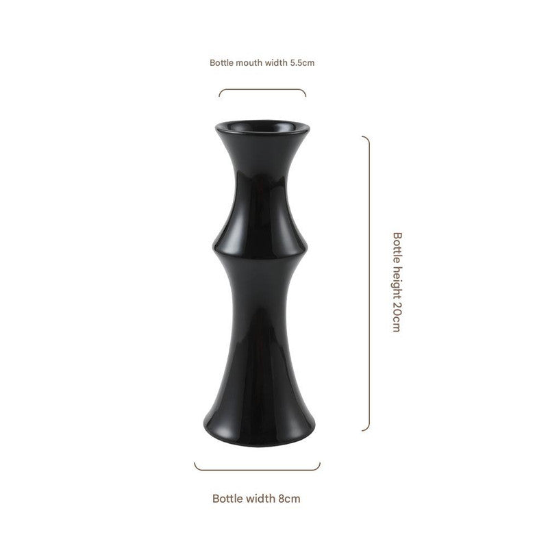 Glossy Black Ceramic Vase - Unique Bamboo-Look Design (20x8x5.5cm) V888-ELOSUNG26227