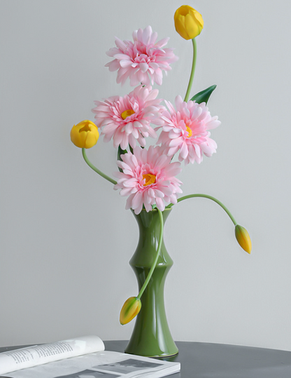 Glossy GreenCeramic Vase - Unique Bamboo-Look Design (20x8x5.5cm) V888-ELOSUNG26229
