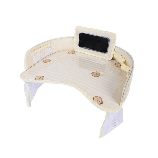 Kids Car Seat Travel Tray - Waterproof Lap Desk with Storage Pockets (Beige Bear - Round) V888-ELOSUNG26230