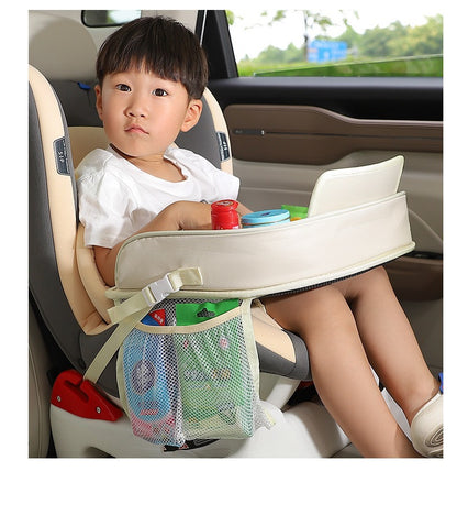 Kids Car Seat Travel Tray - Waterproof Lap Desk with Storage Pockets (Beige bunny - Round) V888-ELOSUNG26231