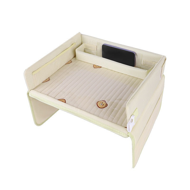 Kids Car Seat Travel Tray - Waterproof Lap Desk with Storage Pockets (Beige Bear - Square) V888-ELOSUNG26232