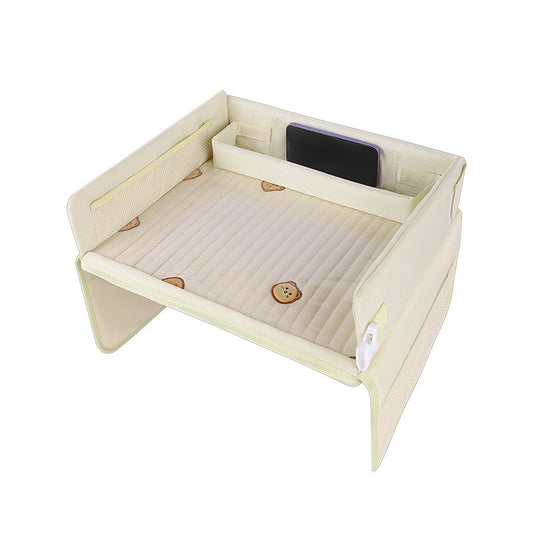 Kids Car Seat Travel Tray - Waterproof Lap Desk with Storage Pockets (Beige Bear - Square) V888-ELOSUNG26232