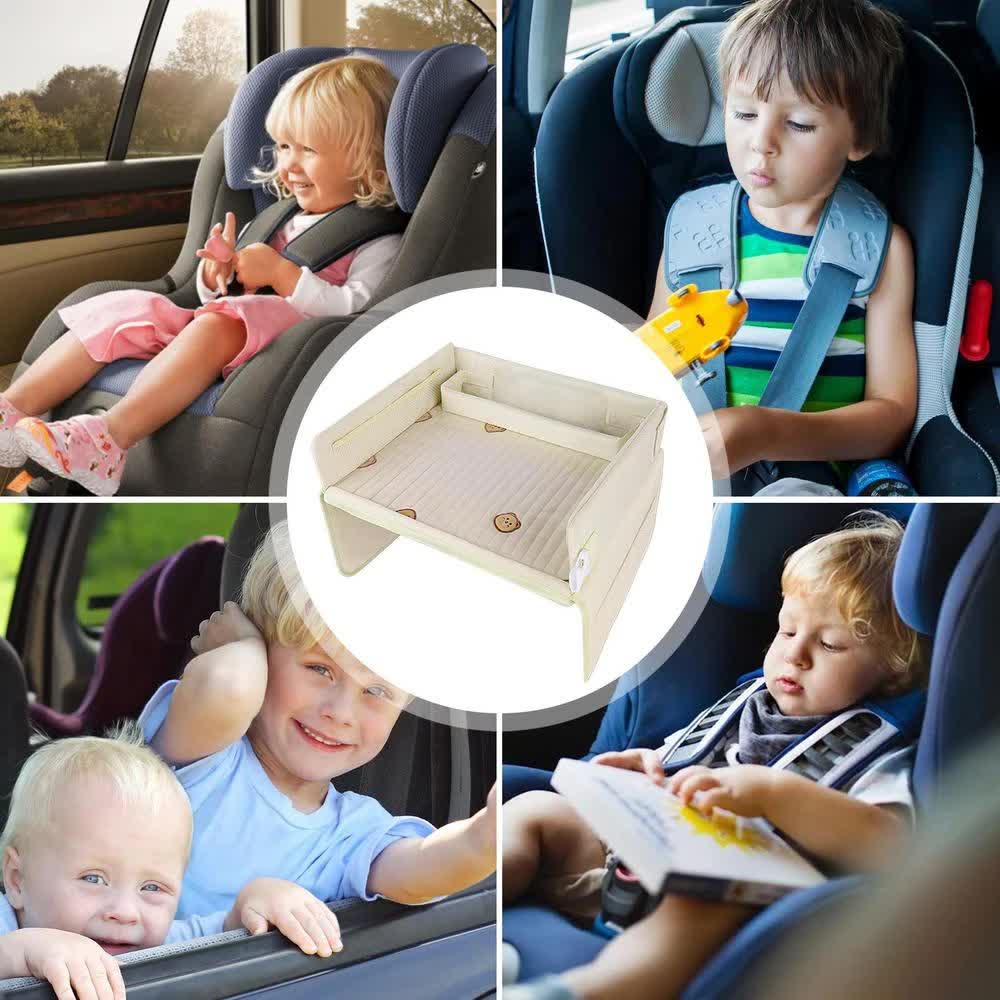 Kids Car Seat Travel Tray - Waterproof Lap Desk with Storage Pockets (Beige Bear - Square) V888-ELOSUNG26232