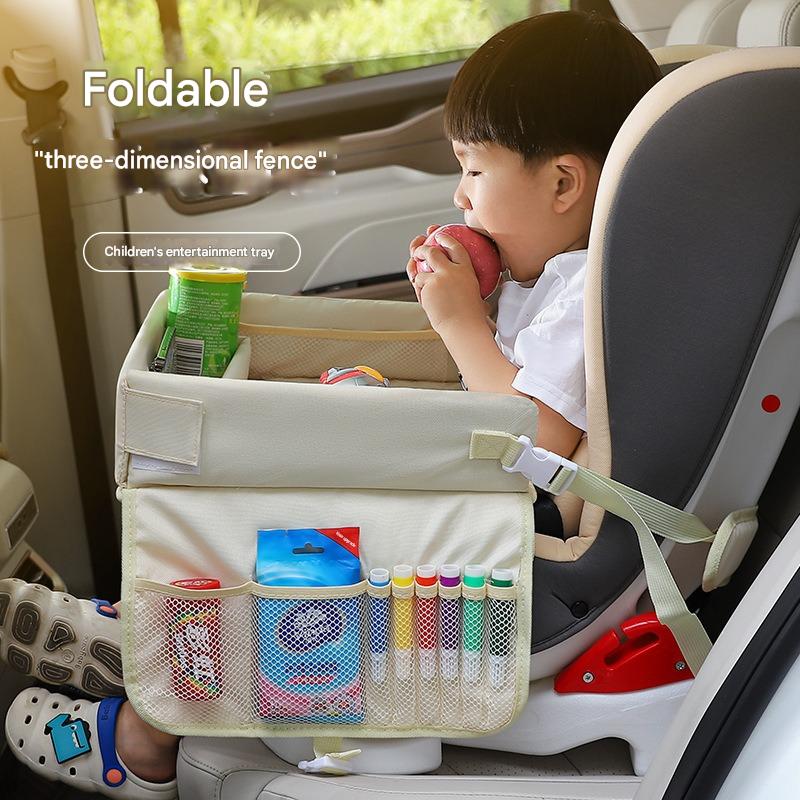 Kids Car Seat Travel Tray - Waterproof Lap Desk with Storage Pockets (Beige Bear - Square) V888-ELOSUNG26232