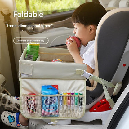 Kids Car Seat Travel Tray - Waterproof Lap Desk with Storage Pockets (Beige Bear - Square) V888-ELOSUNG26232