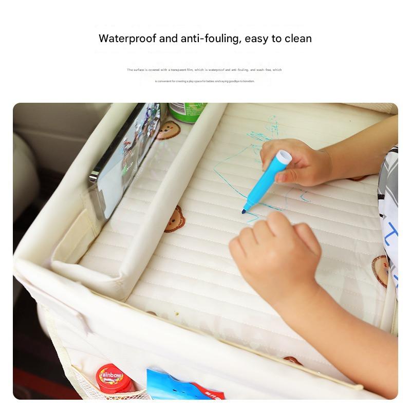 Kids Car Seat Travel Tray - Waterproof Lap Desk with Storage Pockets (Beige Bear - Square) V888-ELOSUNG26232