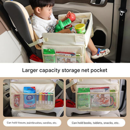 Kids Car Seat Travel Tray - Waterproof Lap Desk with Storage Pockets (Beige Bear - Square) V888-ELOSUNG26232