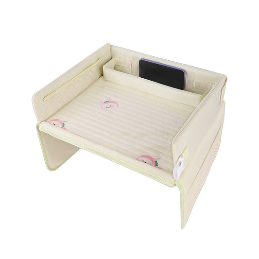 Kids Car Seat Travel Tray - Waterproof Lap Desk with Storage Pockets (Beige bunny - Round) V888-ELOSUNG26233