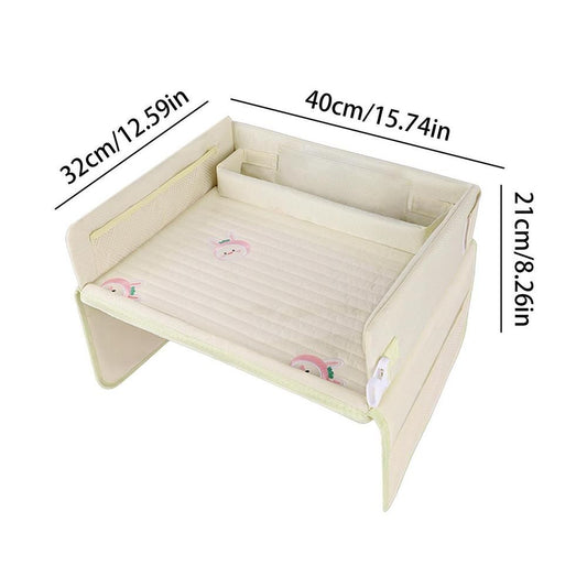 Kids Car Seat Travel Tray - Waterproof Lap Desk with Storage Pockets (Beige bunny - Round) V888-ELOSUNG26233