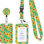 2-pcs Retractable ID Badge Reel Lanyard Set with Vertical Hard Plastic Card Holder - Green sunflowers (Style V888-ELOSUNG26238