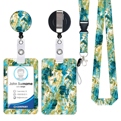 2-pcs Retractable ID Badge Reel Lanyard Set with Vertical Hard Plastic Card Holder - Blue rock patterns V888-ELOSUNG26239