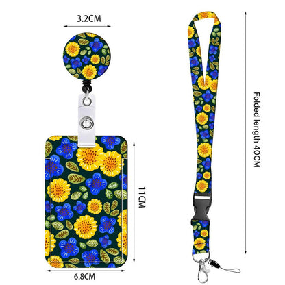 2-pcs Retractable ID Badge Reel Lanyard Set with Vertical Hard Plastic Card Holder - Blue rock patterns V888-ELOSUNG26239