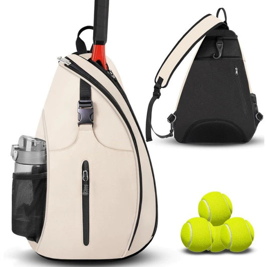 Beige Tennis Pickleball Sling Bag - Crossbody Racket Backpack for Men & Women (33x14x49cm) V888-ELOSUNG26243