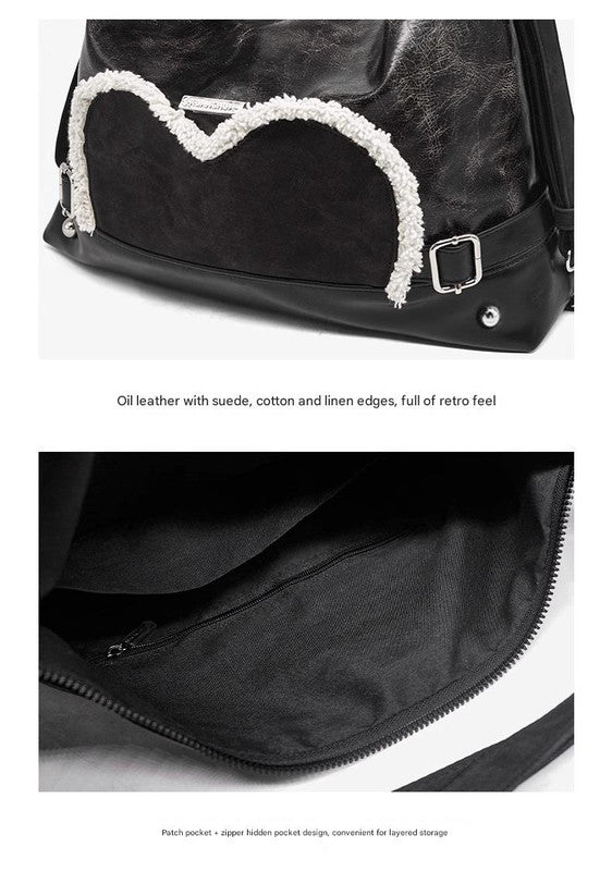 Stylish black tote backpack with heart embellishment - can be worn on one shoulder or as a backpack V888-ELOSUNG26250