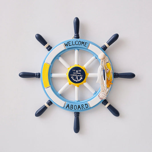 Nautical Wooden Rudder Wall Decor - 34cm Coastal Home Decor Accent (Yellow Rudder) V888-ELOSUNG26258