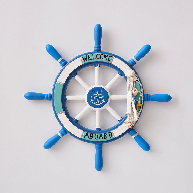 Nautical Wooden Rudder Wall Decor - 34cm Coastal Home Decor Accent (Light blue pull net rudder) V888-ELOSUNG26259
