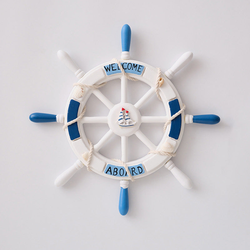 Nautical Wooden Rudder Wall Decor - 34cm Coastal Home Decor Accent (Blue and white rudder) V888-ELOSUNG26260