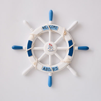 Nautical Wooden Rudder Wall Decor - 34cm Coastal Home Decor Accent (Blue and white rudder) V888-ELOSUNG26260