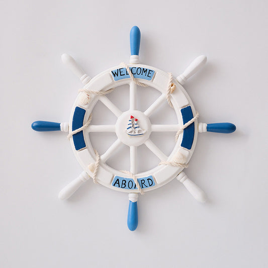 Nautical Wooden Rudder Wall Decor - 34cm Coastal Home Decor Accent (Blue and white rudder) V888-ELOSUNG26260