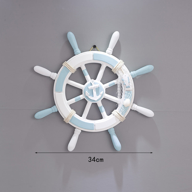 Nautical Wooden Rudder Wall Decor - 34cm Coastal Home Decor Accent (Anchor net rudder) V888-ELOSUNG26261