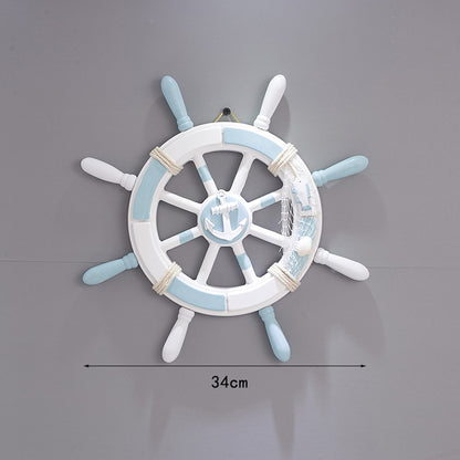 Nautical Wooden Rudder Wall Decor - 34cm Coastal Home Decor Accent (Anchor net rudder) V888-ELOSUNG26261