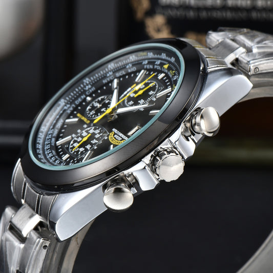 Black Dial Elegant Men's Quartz Chronograph Watch with 42mm Case and Perpetual Calendar V888-ELOSUNG26272