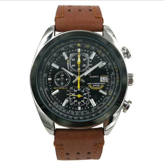 Brown leather black dial watch Elegant Men's Quartz Chronograph Watch with 42mm Case and Perpetual Calendar V888-ELOSUNG26276