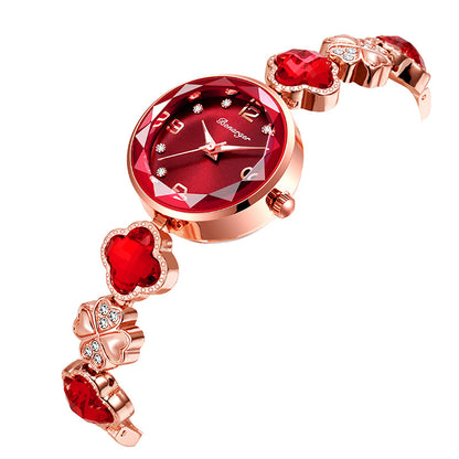 Red Women's Four-Leaf Clover Quartz Watch with Red Dial and Crystal Accents V888-ELOSUNG26279