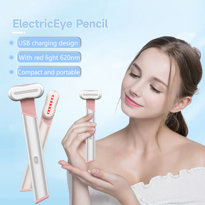 Rose Gold Electric Eye Massager Pen with Red & Blue Light Therapy - Heated Vibration Wand V888-ELOSUNG26283