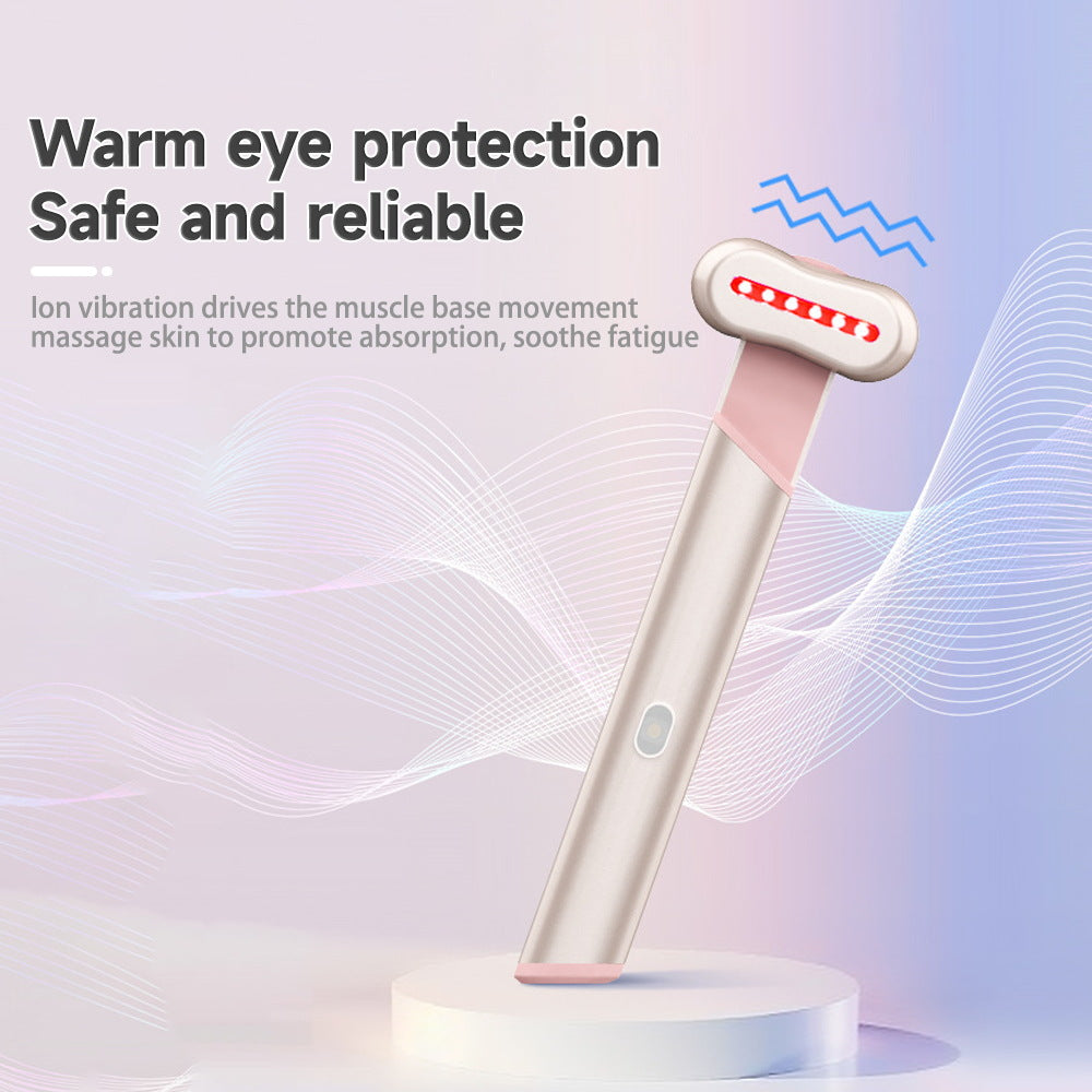 Rose Gold Electric Eye Massager Pen with Red & Blue Light Therapy - Heated Vibration Wand V888-ELOSUNG26283