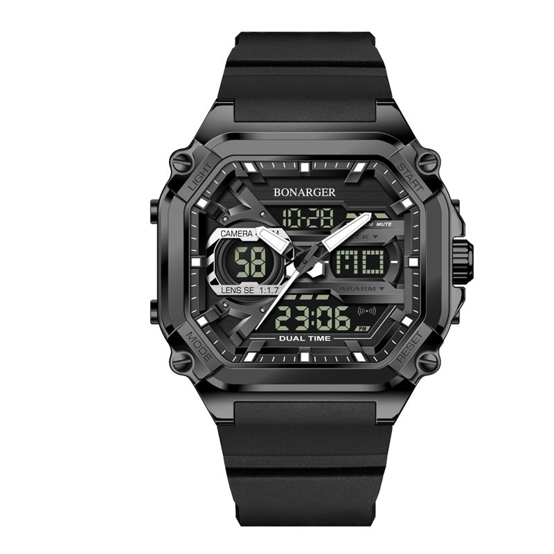 Black Men's Dual Display Watch - Dual Time Digital Analog Waterproof Sports Watch V888-ELOSUNG26287