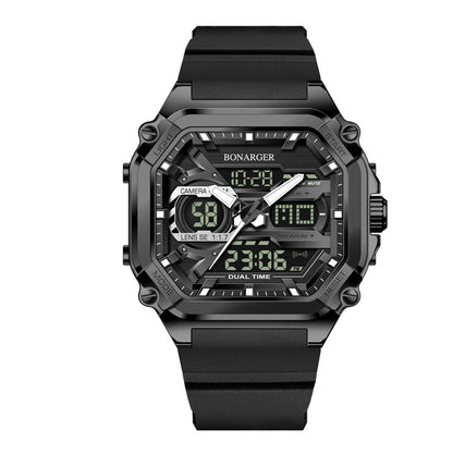 Black Men's Dual Display Watch - Dual Time Digital Analog Waterproof Sports Watch V888-ELOSUNG26287