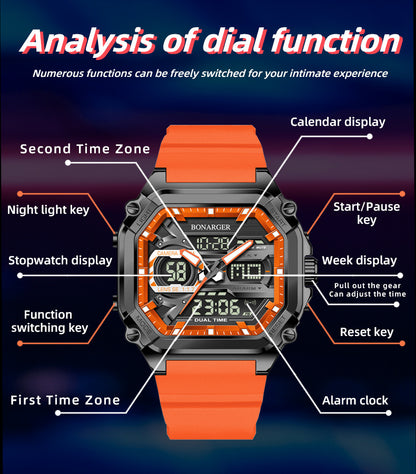 Black Men's Dual Display Watch - Dual Time Digital Analog Waterproof Sports Watch V888-ELOSUNG26287
