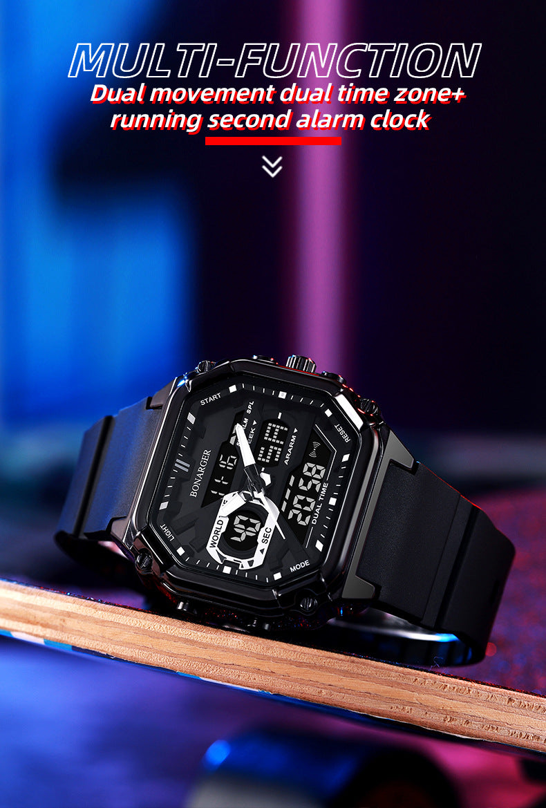Black Men's Dual Display Watch - Dual Time Digital Analog Waterproof Sports Watch V888-ELOSUNG26287