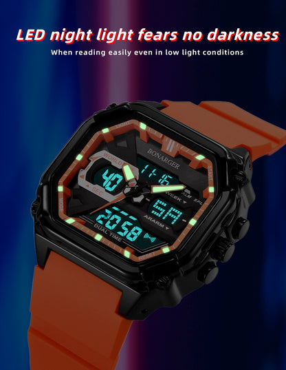 Black Men's Dual Display Watch - Dual Time Digital Analog Waterproof Sports Watch V888-ELOSUNG26287