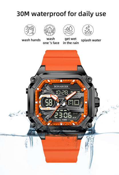 Black Men's Dual Display Watch - Dual Time Digital Analog Waterproof Sports Watch V888-ELOSUNG26287