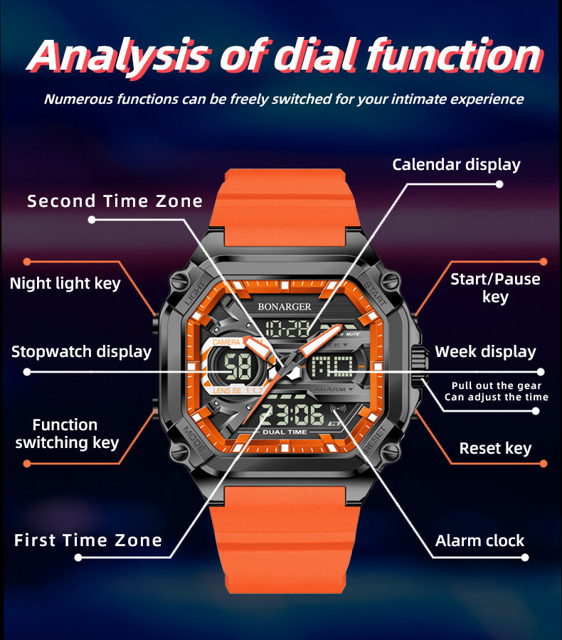 Blue Men's Dual Display Watch - Dual Time Digital Analog Waterproof Sports Watch V888-ELOSUNG26289