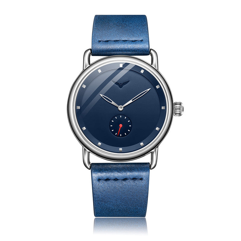 Blue Elegant Men's Watch with Leather Band - Small Seconds, Onion Crown Detail V888-ELOSUNG26297
