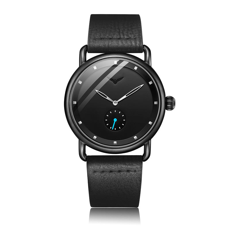 Black Elegant Men's Watch with Leather Band - Small Seconds, Onion Crown Detail V888-ELOSUNG26298