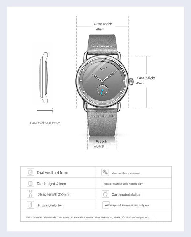 Black Elegant Men's Watch with Leather Band - Small Seconds, Onion Crown Detail V888-ELOSUNG26298