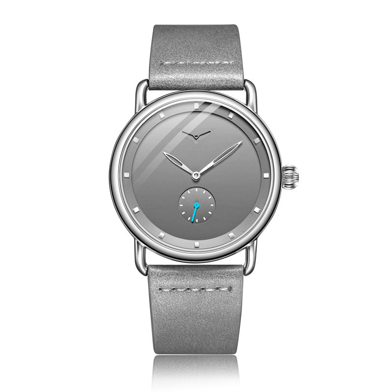 Silver Elegant Men's Watch with Leather Band - Small Seconds, Onion Crown Detail V888-ELOSUNG26299