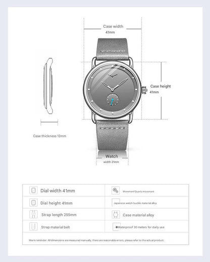 Silver Elegant Men's Watch with Leather Band - Small Seconds, Onion Crown Detail V888-ELOSUNG26299