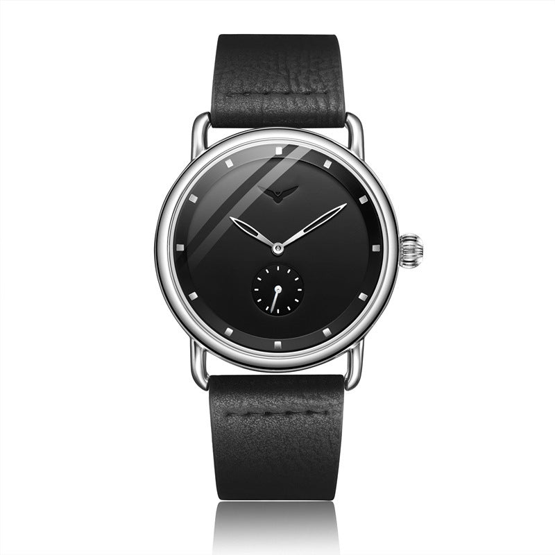 Silver shell black face Elegant Men's Watch with Leather Band - Small Seconds, Onion Crown Detail V888-ELOSUNG26300