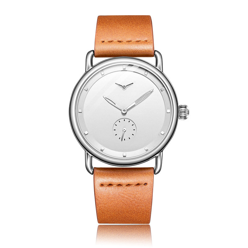 Brown Elegant Men's Watch with Leather Band - Small Seconds, Onion Crown Detail V888-ELOSUNG26301