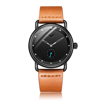 Brown belt black surface Elegant Men's Watch with Leather Band - Small Seconds, Onion Crown Detail V888-ELOSUNG26303