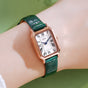 Rose gold shell, white plate, green belt Ladies Quartz Watch - Classic Rectangular, Leather Band V888-ELOSUNG26305