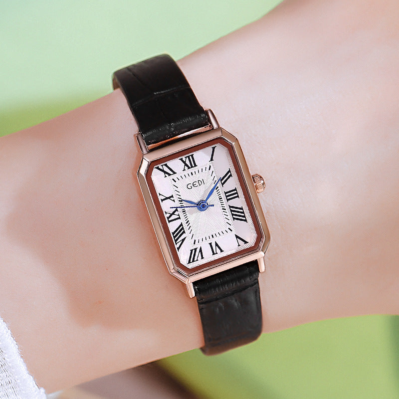 Rose gold case, white dial and black belt Ladies Quartz Watch - Classic Rectangular, Leather Band V888-ELOSUNG26306