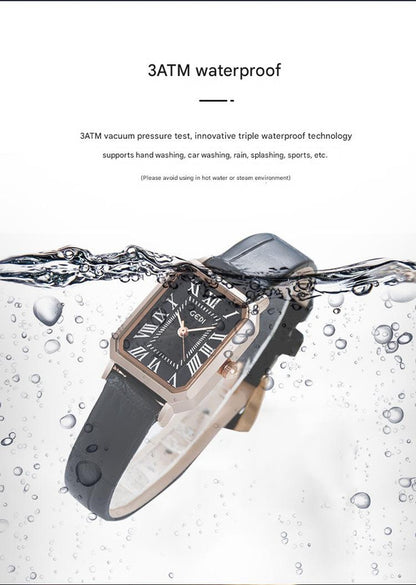 Rose gold case, white dial and black belt Ladies Quartz Watch - Classic Rectangular, Leather Band V888-ELOSUNG26306