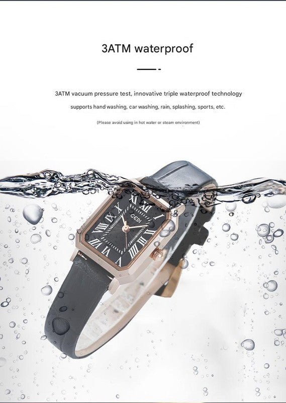 Rose gold case, white plate, red belt Ladies Quartz Watch - Classic Rectangular, Leather Band V888-ELOSUNG26308